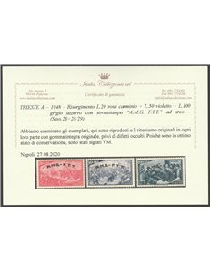 Trieste A 1948 - Risorgimento, la serie. Cert.: Italia Colleziona. Cat. € 200 (**)