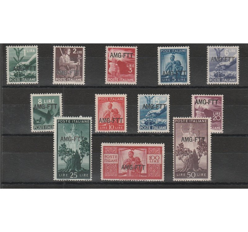 Trieste A 1949-1950 - Democratica, la serie con sovr. su una riga "AMG-FTT" Cat. € 420 (**)