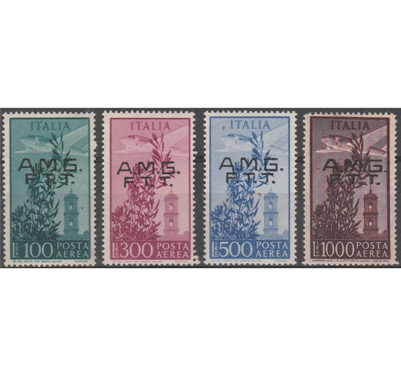Trieste A Posta Aerea 1948 - Campidoglio, la serie con sovr. "AMG-FTT" su due righe Cat. € 650 (**)