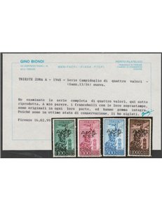 Trieste A Posta Aerea 1948 - Campidoglio, la serie con sovr. "AMG-FTT" su due righe Cat. € 650 (**)