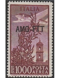 Trieste A Posta Aerea 1952 - Campidoglio L. 1000 bruno rosso dent. 14x13 1/4 con sovr. "AMG-FTT" su una riga Cat. € 320 (**)