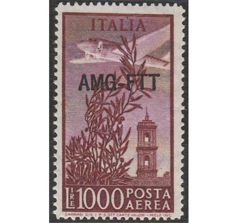 Trieste A Posta Aerea 1952 - Campidoglio L. 1000 bruno rosso dent. 14x13 1/4 con sovr. "AMG-FTT" su una riga Cat. € 320 (**)