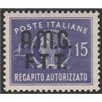 Trieste A Recapito Autorizzato 1949 - Italia Turrita L. 15 con sovr. "AMG-FTT" su due righe Cat. € 130 (**)