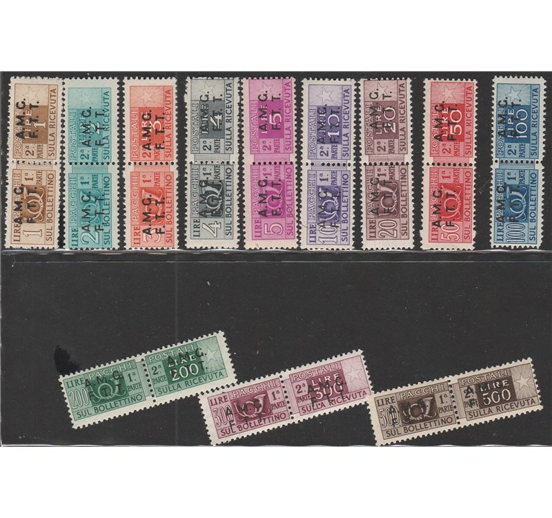 Trieste A 1947-1948 - Pacchi d'Italia del 1946-1948 con sovr. "AMG-FTT" su due righe, la serie. Cert.: E. Diena Cat. €1500 (**)
