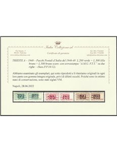 Trieste A 1947-1948 - Pacchi d'Italia del 1946-1948 con sovr. "AMG-FTT" su due righe, la serie. Cert.: E. Diena Cat. €1500 (**)