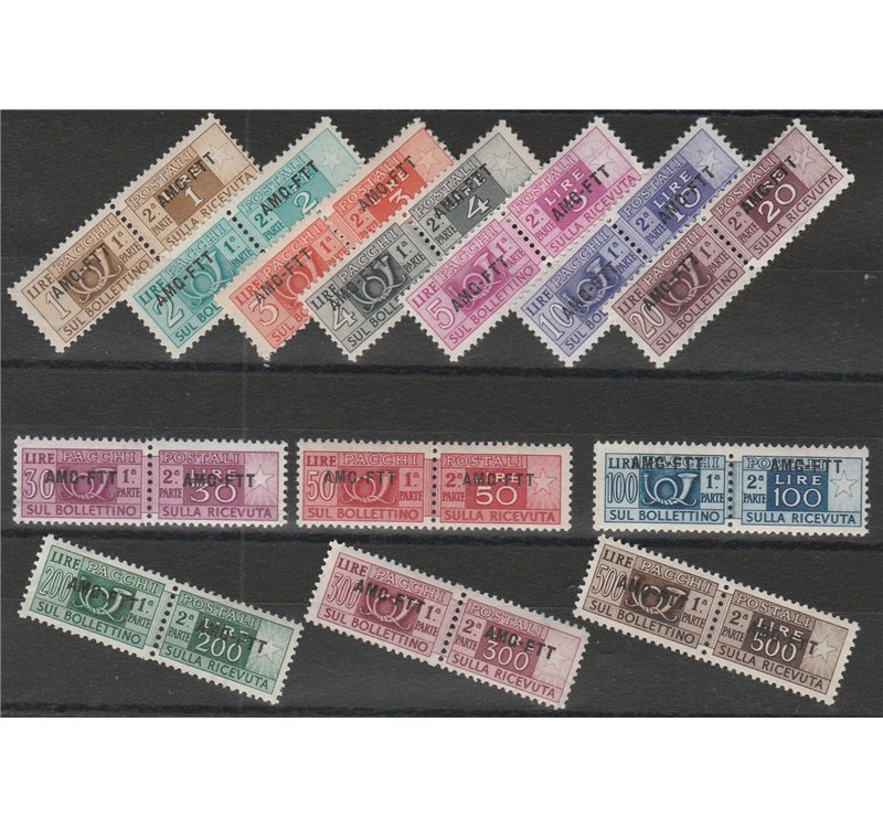 Trieste A Pacchi Postali 1949-1953 - Pacchi d'Italia del 1946-1948 con sovr. "AMG-FTT" su una riga Cat. € 500 (**)