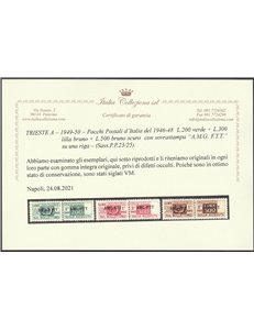 Trieste A Pacchi Postali 1949-1953 - Pacchi d'Italia del 1946-1948 con sovr. "AMG-FTT" su una riga Cat. € 500 (**)