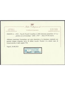 Trieste A Pacchi Postali 1954 - Cavallino con dentellatura a pettine 13 1/4 Cat. € 250 (**)