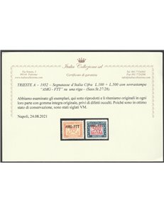 Trieste A Segnatasse 1949-54 - Segnatasse d'Italia del 1947-52 con sovrastampa "AMG-FTT" su una riga Cat, € 200 (**)
