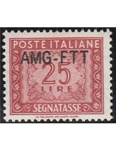 Trieste A Segnatasse 1954 - Cifra 25 L. rosso bruno con sovr. modificata "AMG-FTT" con ottima centratura Cat. € 675 (**)