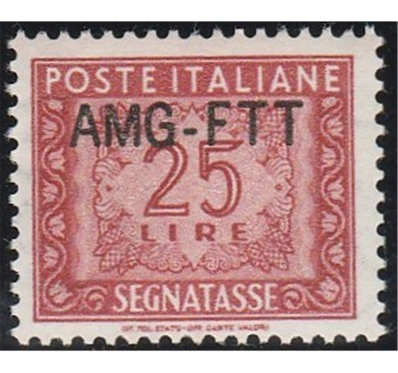 Trieste A Segnatasse 1954 - Cifra 25 L. rosso bruno con sovr. modificata "AMG-FTT" con ottima centratura Cat. € 675 (**)