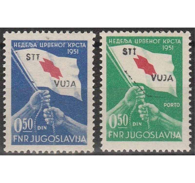 Trieste B  1951 - Jugoslavia, Serie "Croce Rossa" con sovr. "STT VUJA" Cert.: Biondi. Cat. € 700 (**)