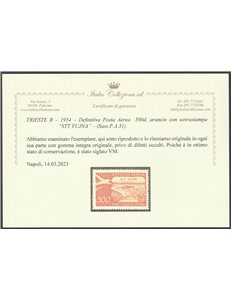 Trieste B Posta Aerea 1954 - Definitiva, la serie. Cert.: Italia Colleziona. Cat. € 220 (**)