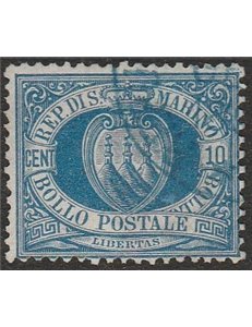 San Marino 1888 - Stemma 10 c. azzurro Cat. € 400 (U)