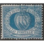 San Marino 1888 - Stemma 10 c. azzurro Cat. € 400 (U)