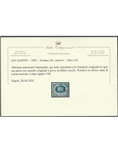 San Marino 1888 - Stemma 10 c. azzurro Cat. € 400 (U)
