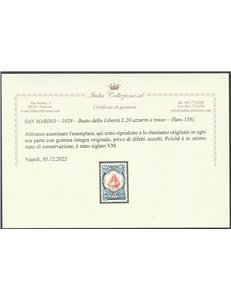 San Marino 1929-1935 - Libertas e Palazzetto, la serie. Cert.: Italia Colleziona. Cat. € 1500 (**)