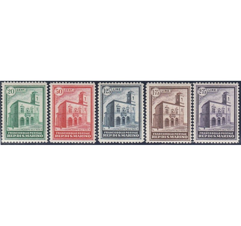 San Marino 1932 - Palazzetto della Posta, la serie. Cert.: Italia Colleziona. Cat. € 700 (**)