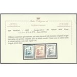 San Marino 1932 - Palazzetto della Posta, la serie. Cert.: Italia Colleziona. Cat. € 700 (**)
