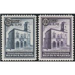 San Marino 1934 - Palazzetto della Posta, la serie di 2 valori con sovrastampa " L. 3,70" e fregi Cat. € 500 (**)
