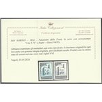 San Marino 1934 - Palazzetto della Posta, la serie di 2 valori con sovrastampa " L. 3,70" e fregi Cat. € 500 (**)