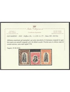 San Marino 1935 - Delfico, la serie. Cert.: Italia Colleziona. Cat. € 300 (U)