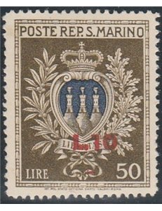 San Marino 1946 - Stemma L. 10 su 50 Cat. € 50 (**)