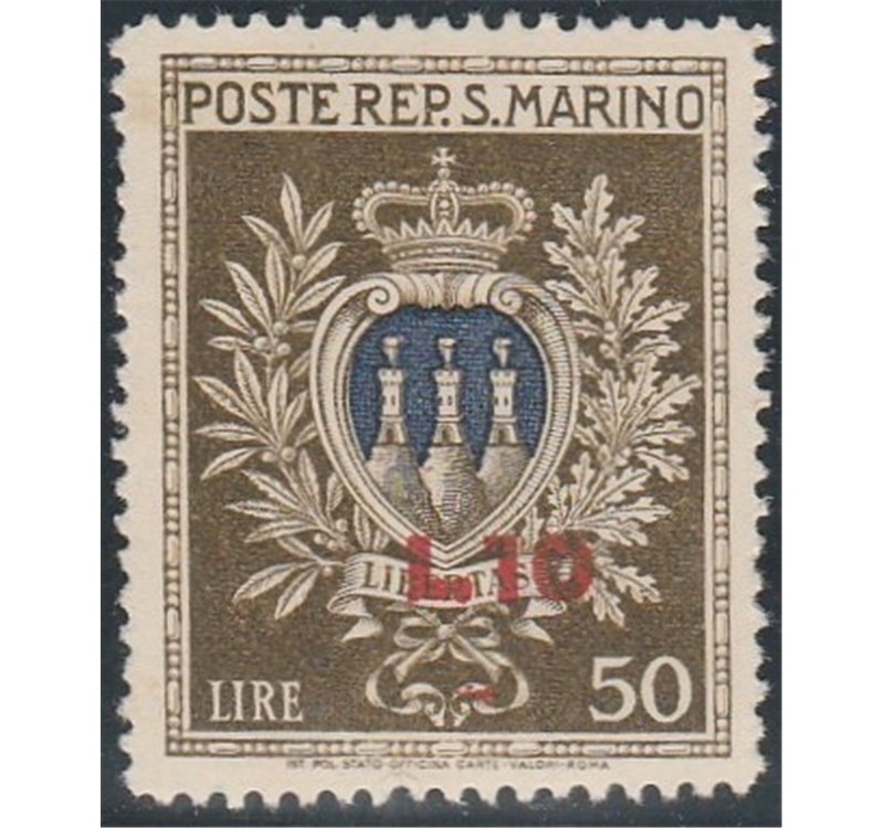San Marino 1946 - Stemma L. 10 su 50 Cat. € 50 (**)