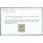 San Marino Varietà 1946 - Stemma L. 50 oliva e oltremare con sovr. capovolta "L. 10" Cert.: Apicella Cat. € 650 (**)