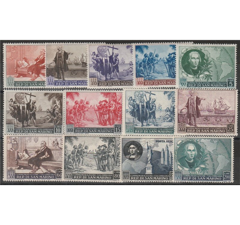 San Marino 1952 - Colombo, la serie. Cert.: Italia Colleziona. Cat. € 300 (**)