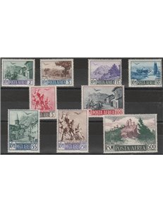 San Marino Posta aerea  1950 - Vedute, la serie. Cert.: Italia Colleziona. Cat. € 475 (**)