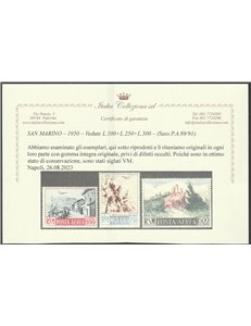 San Marino Posta aerea  1950 - Vedute, la serie. Cert.: Italia Colleziona. Cat. € 475 (**)