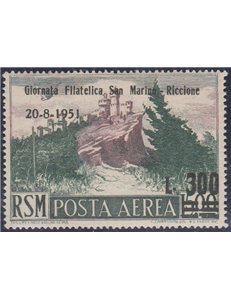 San Marino Posta aerea  1951 - Terza Giornata Filatelica L. 500 Cat. € 80 (**)