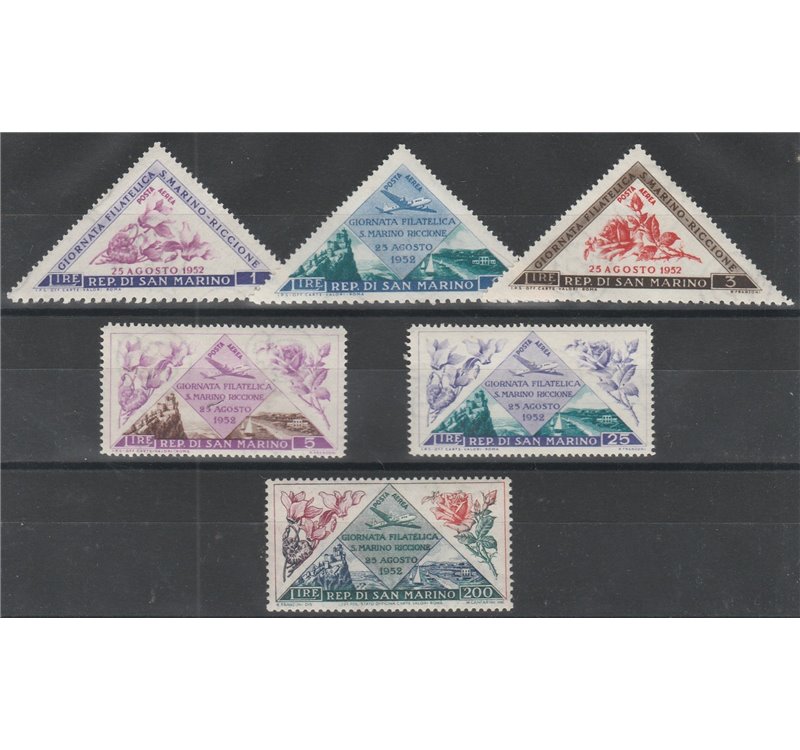 San Marino Posta aerea  1952 - Fiori, la serie. Cat. € 100 (**)