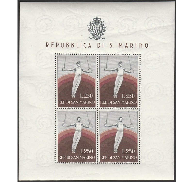 San Marino 1955 - Ginnasta, il foglietto. Cert.: Italia Colleziona. Cat. € 450 (**)