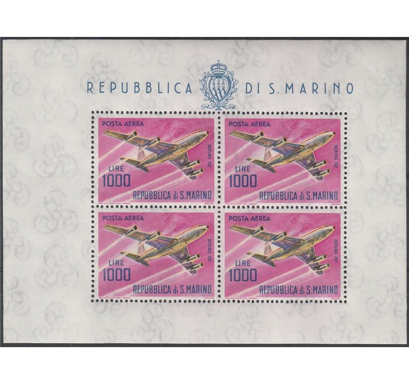San Marino 1964 - Aereo L. 1000, il foglietto. con varietà Cat. € 500 (**)