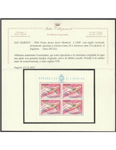 San Marino 1964 - Aereo L. 1000, il foglietto. con varietà Cat. € 500 (**)