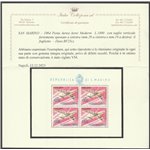 San Marino 1964 - Aereo L. 1000, il foglietto. con varietà Cat. € 500 (**)