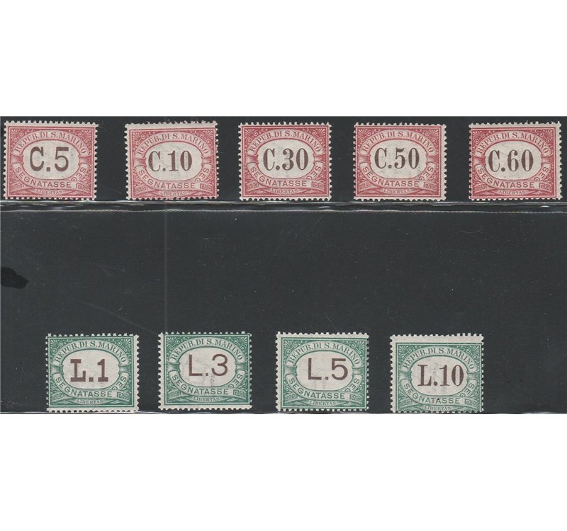 San Marino 1924 - Cifra in ovale, la serie. Cert.: Italia Colleziona. Cat. € 2500 (**)