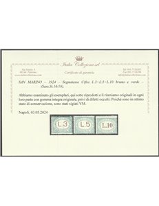 San Marino 1924 - Cifra in ovale, la serie. Cert.: Italia Colleziona. Cat. € 2500 (**)