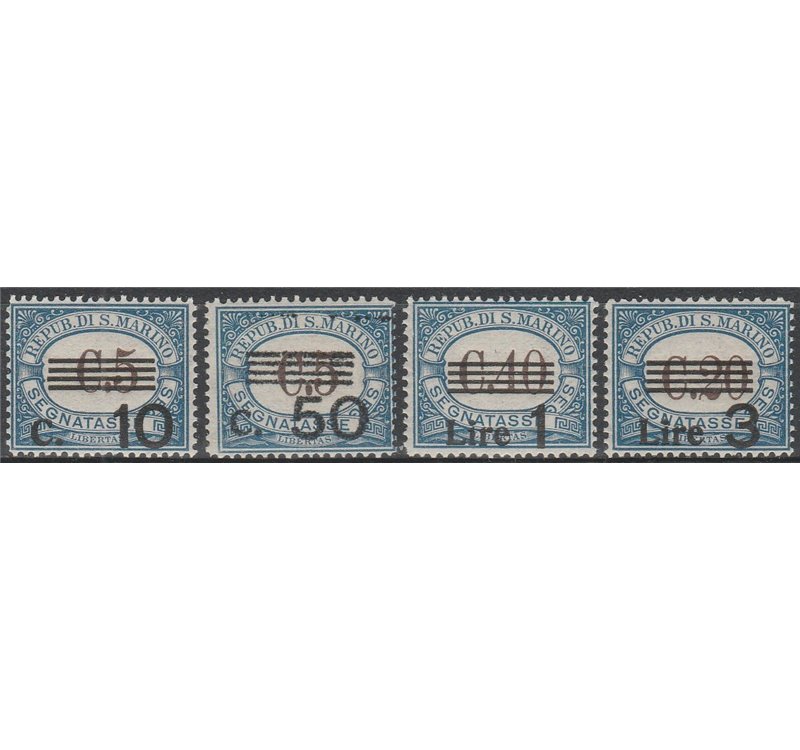 San Marino 1940 - Segnatasse del 1939 con sovrastampa dei nuovi valori, la serie. Cat. € 200 (**)