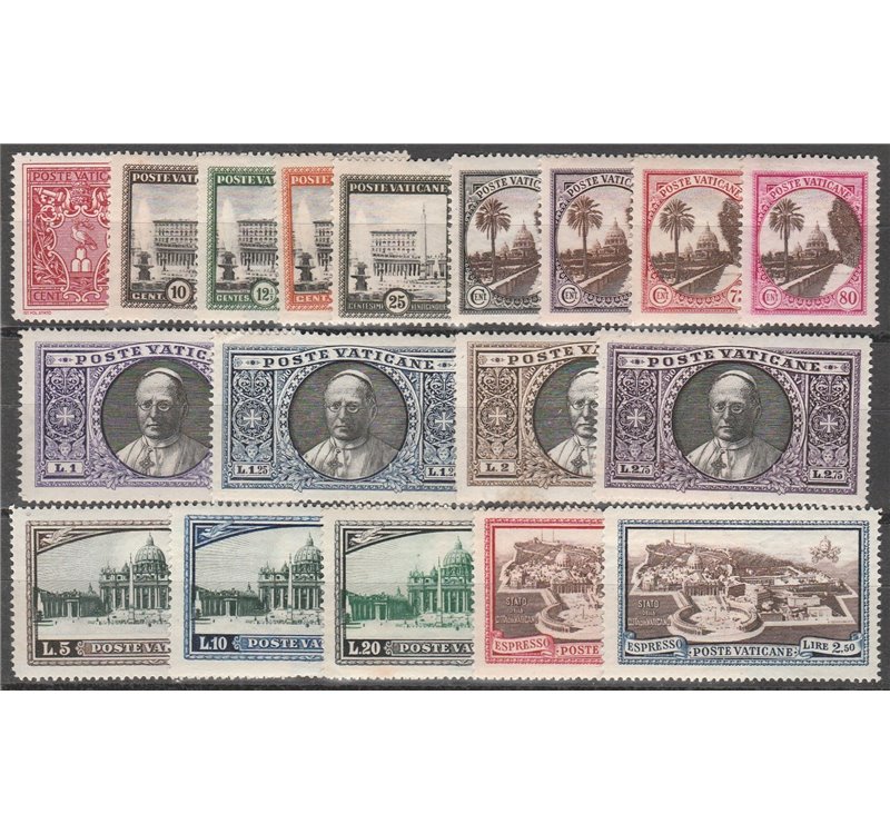 Vaticano 1933 - Medaglioni e Giardini, la serie. Cert.: Italia Colleziona. Cat. € 500 (**)