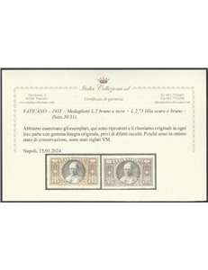 Vaticano 1933 - Medaglioni e Giardini, la serie. Cert.: Italia Colleziona. Cat. € 500 (**)