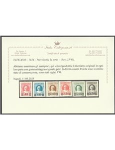 Vaticano 1934 - Provvisoria, la serie. Cert.: Italia Colleziona. Cat. € 4000 (**)