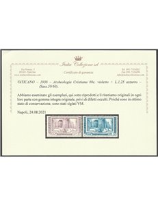Vaticano 1938 - Archeologia, la serie. Cert.: Italia Colleziona. Cat. € 225 (**)