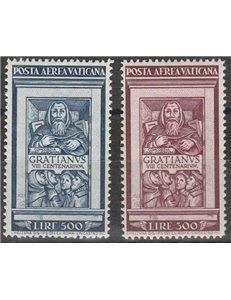 Vaticano Posta Aerea 1951 - Decreto del Monaco Graziano, la serie. Cert.: Italia Colleziona. Cat. € 450 (**)