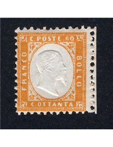 ITALIA REGNO 1862 Vitt. Emanuele c. 80 giallo arancio, n° 4. Cat. € 125 (**)