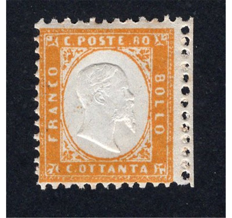 ITALIA REGNO 1862 Vitt. Emanuele c. 80 giallo arancio, n° 4. Cat. € 125 (**)