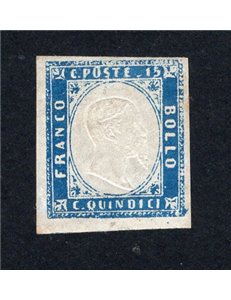 ITALIA REGNO 1863 Vittorio Emanuele in rilievo 15 c. azzurro, n° 11. Cert.: IC. Cat. € 360 (**)