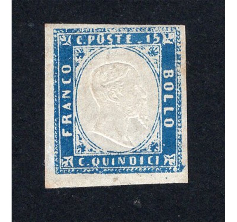 ITALIA REGNO 1863 Vittorio Emanuele in rilievo 15 c. azzurro, n° 11. Cert.: IC. Cat. € 360 (**)